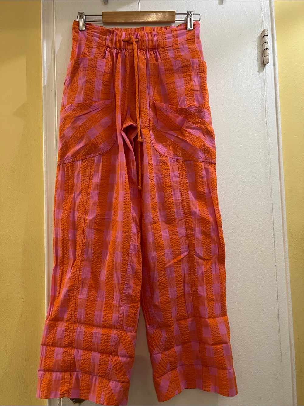 Free People Orange and Pink Wide-Leg Drawstring Pants